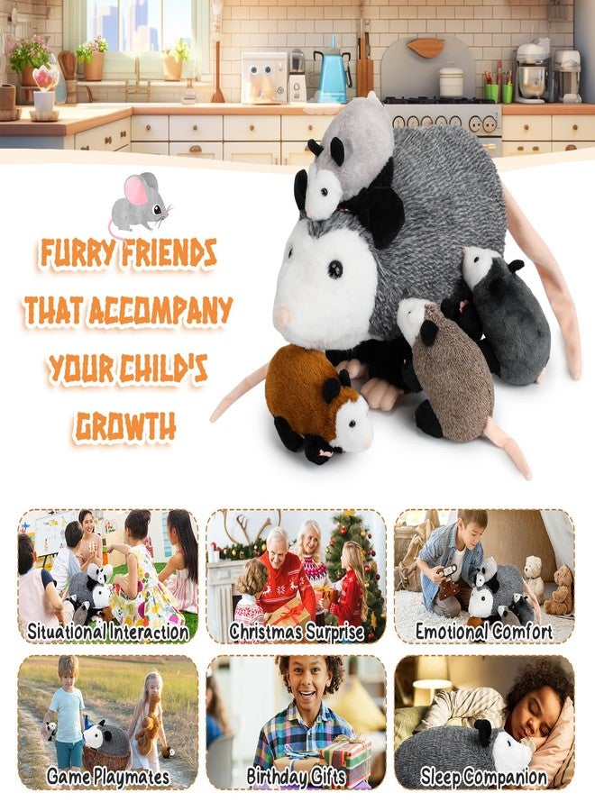 Arrowbash 5 Pcs Opossum Stuffed Animals Set: 14'' Large Mommy Possum Plush with 4 Small Babies Opossums in Zippered Tummy Stuffed Plush Toys Gift for Kids Girls Boys Christmas Birthday Possum Lover - Image 5